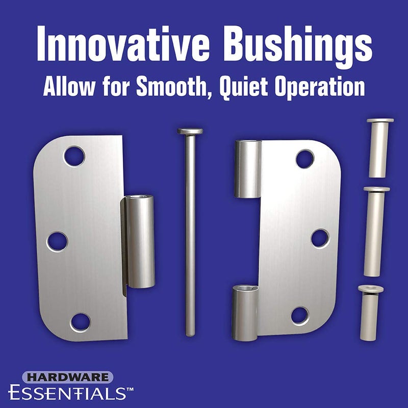 Hardware Essentials 854323 Smooth Corner Squeak-Proof Door Hinges, 3-1/2 inch, 3-1/2"", Satin Nickel, 3 Pieces - Image 3